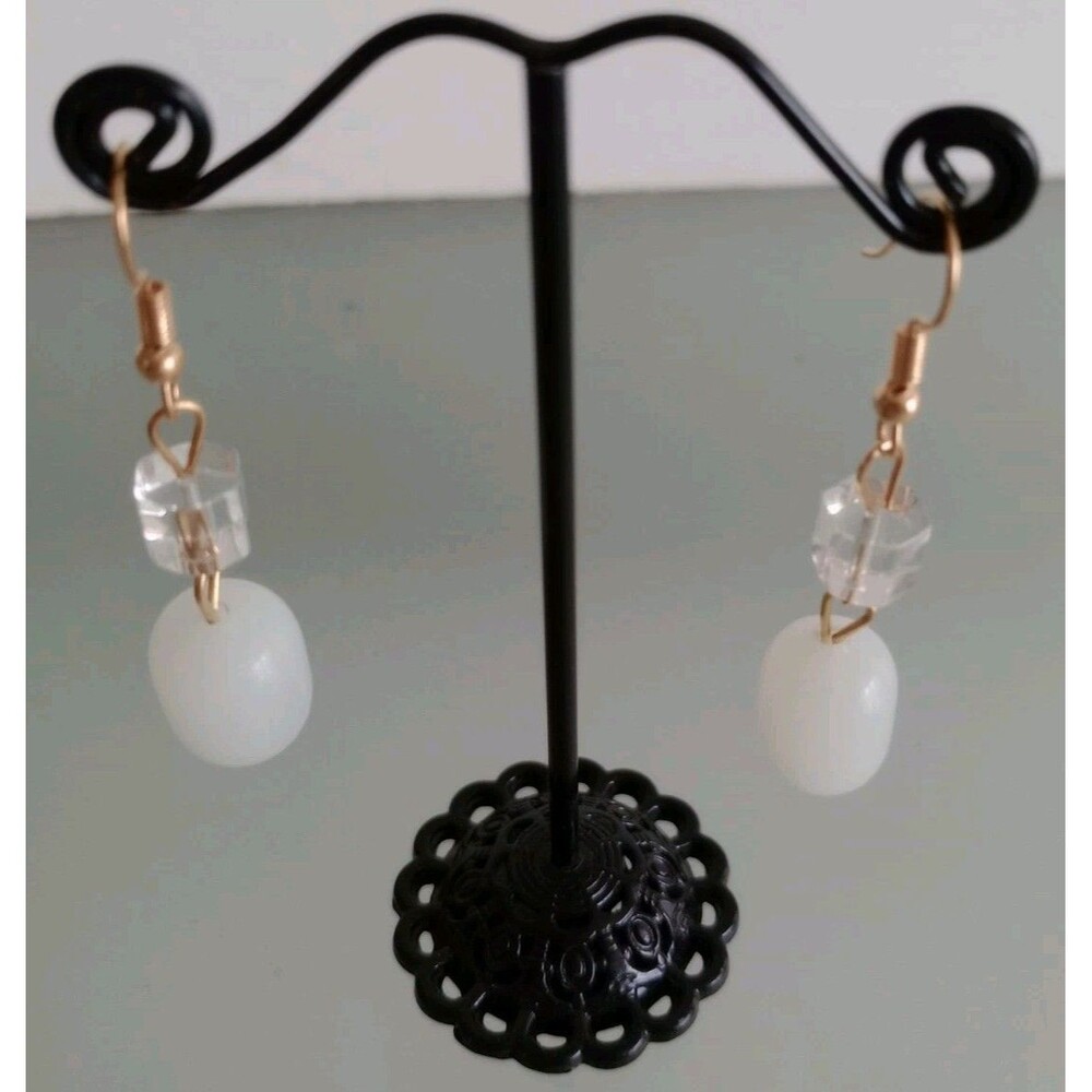 Elegant White Dangle Earrings Goldtone  2" Drop Women's Fashion Jewelry NIP